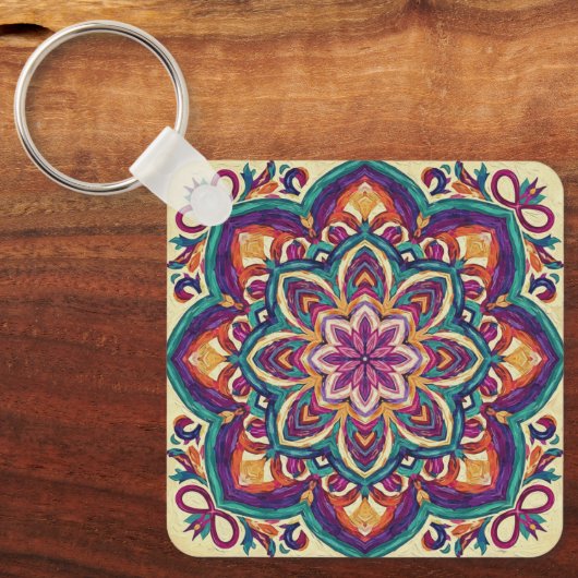 Boho Volkskunst Bloem Sleutelhanger (Voorkant)