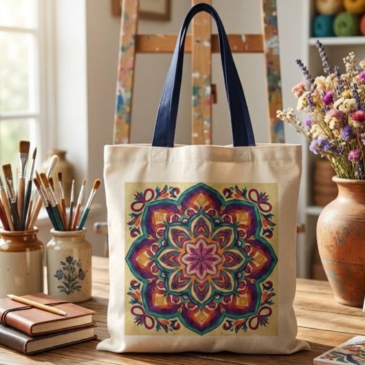 Boho Volkskunst Bloem Tote Bag