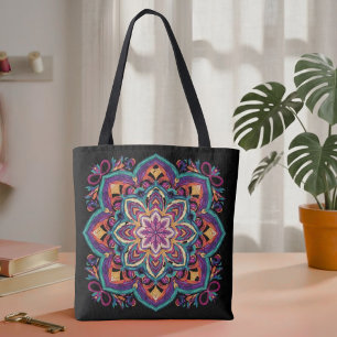 Boho Volkskunst Bloem Tote Bag