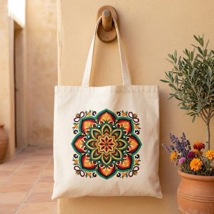 Boho Volkskunst Bloem Tote Bag