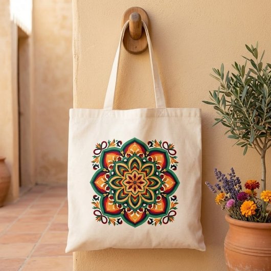 Boho Volkskunst Bloem Tote Bag