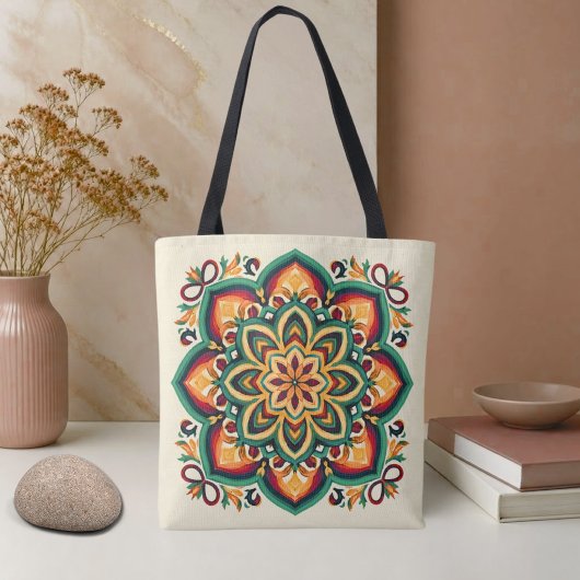 Boho Volkskunst Bloem Tote Bag