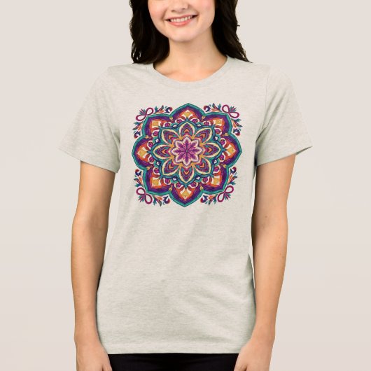 Boho Volkskunst Bloem Tri-Blend Shirt (Voorkant)