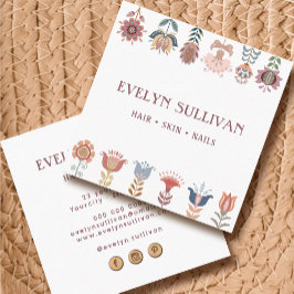 Boho Volkskunst Bloemen Vierkant visitekaartje