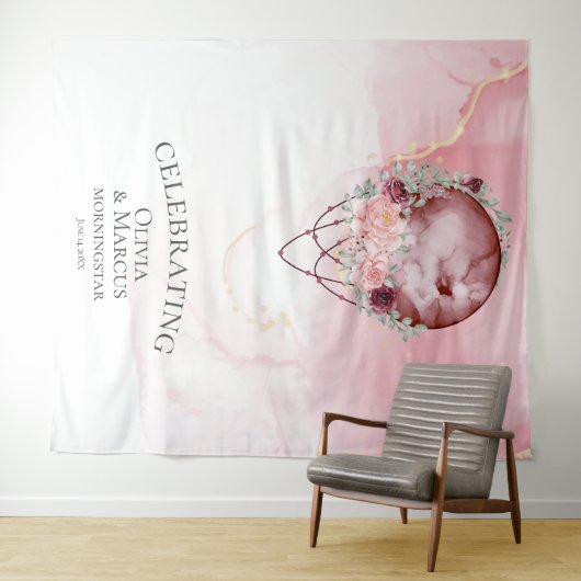 BOHO Volle Maan Stof Roze Aquarel Hemels Wandkleed (In Situ (horizontaal))