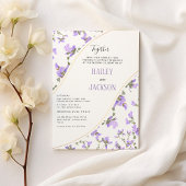 Boho voorjaar lila gouden wilde bloem bloemenbruil kaart