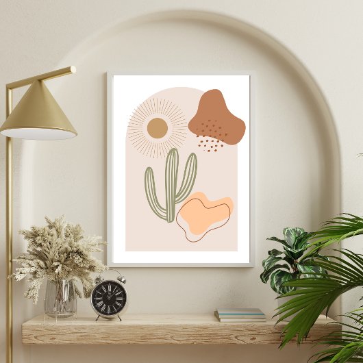 Boho Vormen Abstract Beige Terracotta Zon Cactus Poster