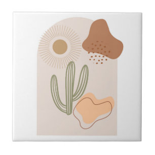 Boho Vormen Abstract Beige Terracotta Zon Cactus Tegeltje