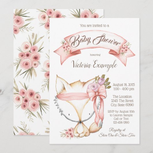 Boho Vos Baby Meisje Shower Uitnodigingen (Voorkant / Achterkant)