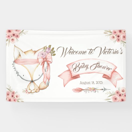 Boho Vossenmeisje Baby Shower Vlag Spandoek (Horizontaal)