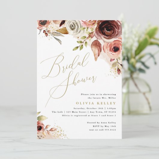 Boho Vrijgezellenfeest, aardachtig bloemengoud scr Kaart (Staand voorkant)