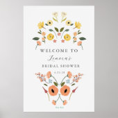 Boho Vrijgezellenfeest Bloemen Welkomstbord Poster (Voorkant)