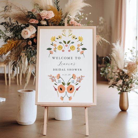Boho Vrijgezellenfeest Bloemen Welkomstbord Poster