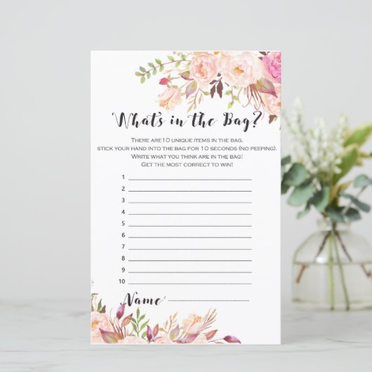 Boho Vrijgezellenfeest Game - Wat zit er in de tas (Staand voorkant)