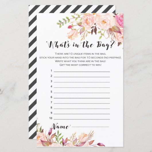 Boho Vrijgezellenfeest Game - Wat zit er in de tas (Voorkant / Achterkant)