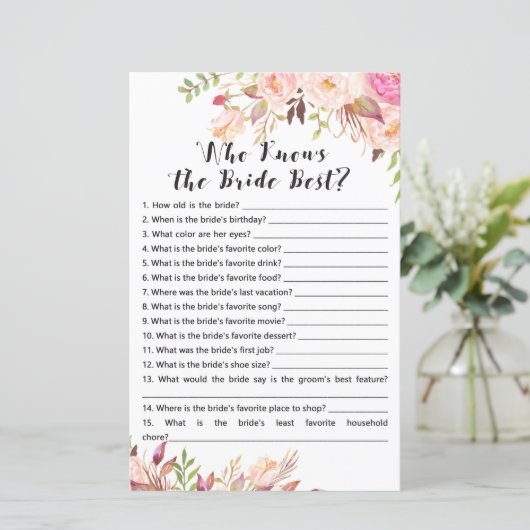 Boho Vrijgezellenfeest Game - Wie kent bruid het b (Staand voorkant)