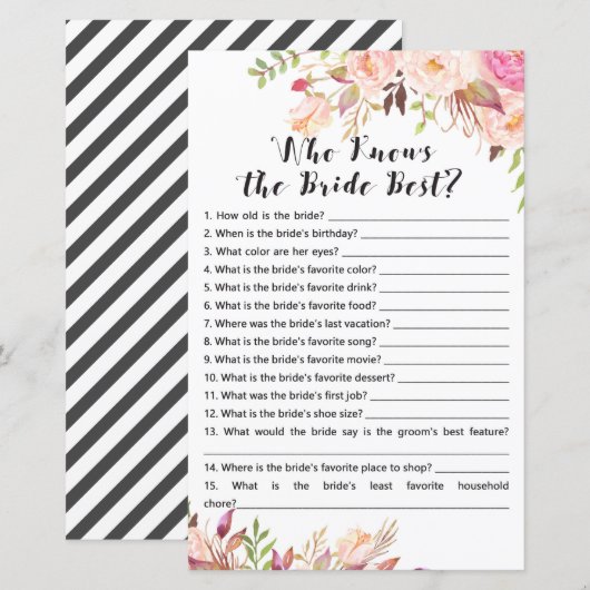 Boho Vrijgezellenfeest Game - Wie kent bruid het b (Voorkant / Achterkant)