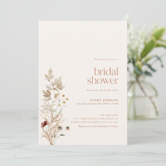 Boho Vrijgezellenfeest Invite | Modern Floral Brid Kaart (Staand voorkant)