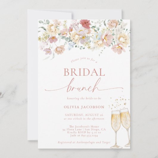 Boho Vrijgezellenfeest Invite | Modern Floral Brun Kaart (Voorkant)