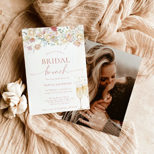 Boho Vrijgezellenfeest Invite   Modern Floral Brun Kaart