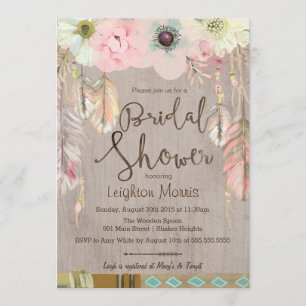 Boho Vrijgezellenfeest Invite, Tribale Veer Rustic Kaart