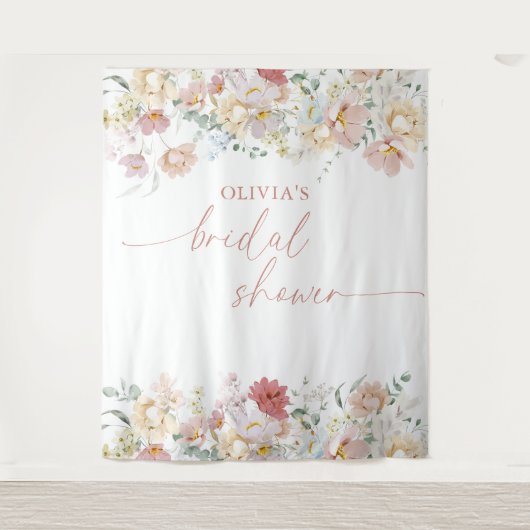 Boho Vrijgezellenfeest Modern FloralBackdrop Wandkleed (Voorkant)