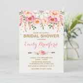 Boho Vrijgezellenfeest Pink Gold Floral Drocatcher Kaart (Staand voorkant)