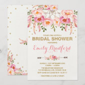 Boho Vrijgezellenfeest Pink Gold Floral Drocatcher Kaart (Voorkant / Achterkant)