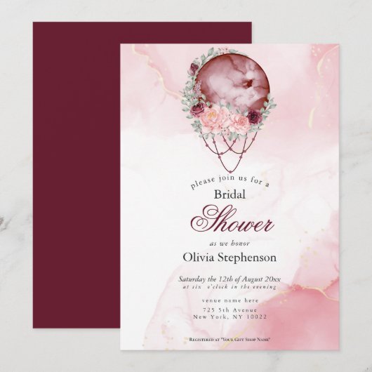 Boho Vrijgezellenfeest Pink Maroon Full Moon Kaart (Voorkant / Achterkant)