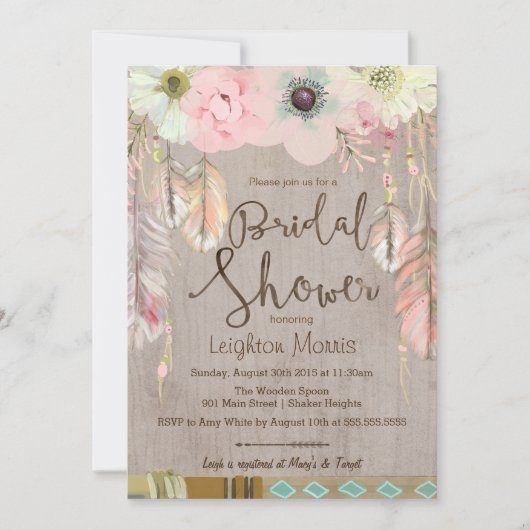 Boho Vrijgezellenfeest Uitnodigen, Tribal Feather  Kaart (Voorkant)