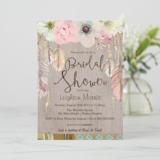 Boho Vrijgezellenfeest Uitnodigen, Tribal Feather  Kaart (Staand voorkant)