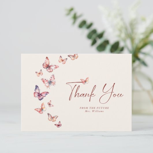 Boho Vrijgezellenfeest vlinder dank u kaart (Staand voorkant)