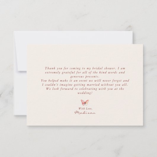 Boho Vrijgezellenfeest vlinder dank u kaart (Achterkant)