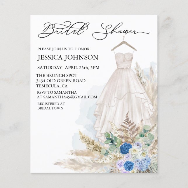 Boho Vrijgezellenfeest Wedding Dress Waterverf Blu (Voorkant)