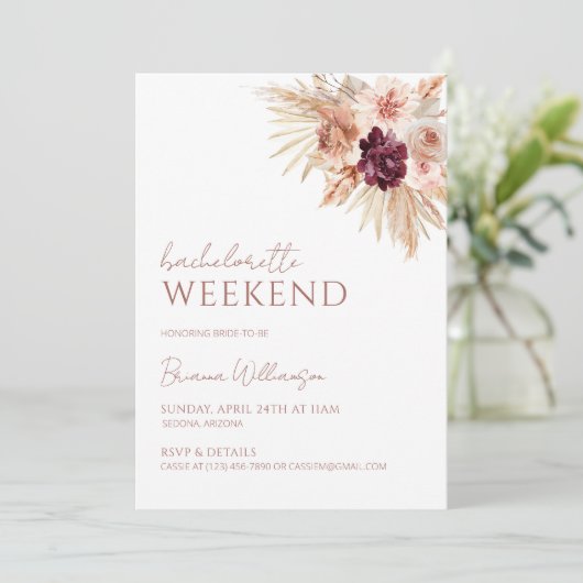 Boho vrijgezellenweekend uitnodiging en reisplan (Staand voorkant)