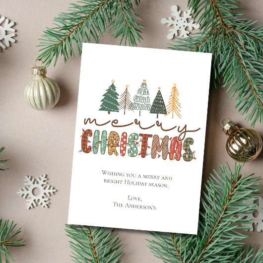 Boho vrolijk kerstbomen Licht trendy Kerstmis Feestdagenkaart