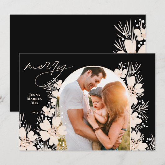 Boho Vrolijk Kerstfeest Donker Feestdagenkaart (Voorkant / Achterkant)