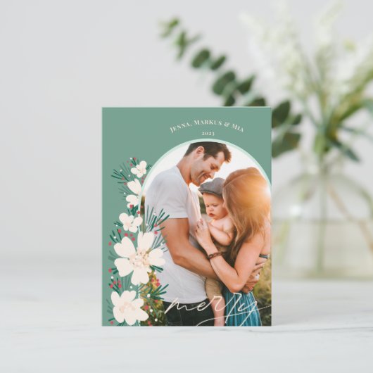 Boho Vrolijk kerstfeest in de woestijn- groen Feestdagenkaart (Staand voorkant)