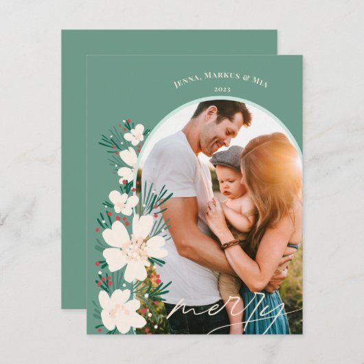 Boho Vrolijk kerstfeest in de woestijn- groen Feestdagenkaart (Voorkant / Achterkant)