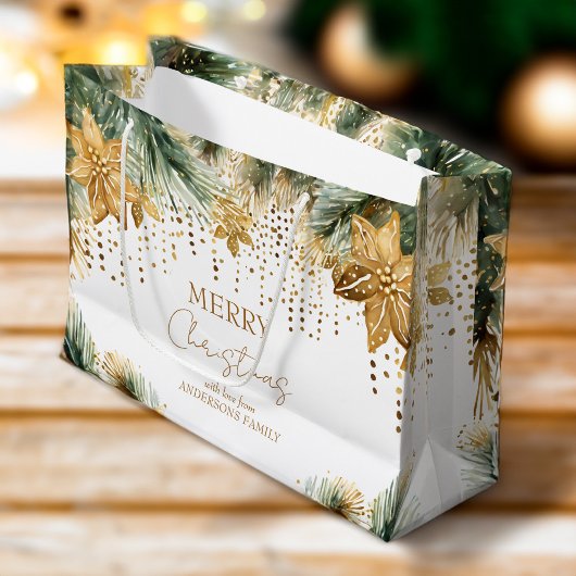 Boho Vrolijk kerstgoud poinsettia Groot Cadeauzakje
