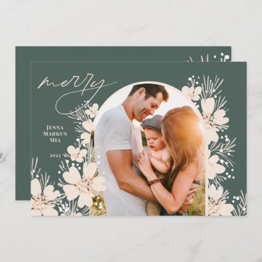 Boho Vrolijk Kerstgroen Feestdagenkaart (Voorkant / Achterkant)