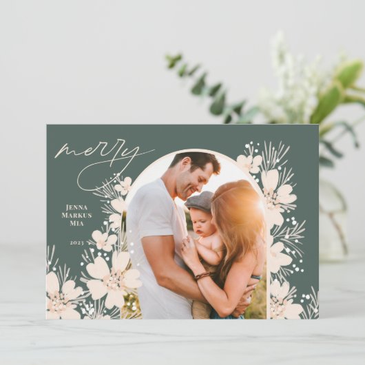 Boho Vrolijk Kerstgroen Feestdagenkaart (Staand voorkant)