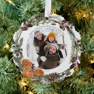 Boho Vrolijke Kerstmis Winter Citrus Foto krans Ornament Kaart