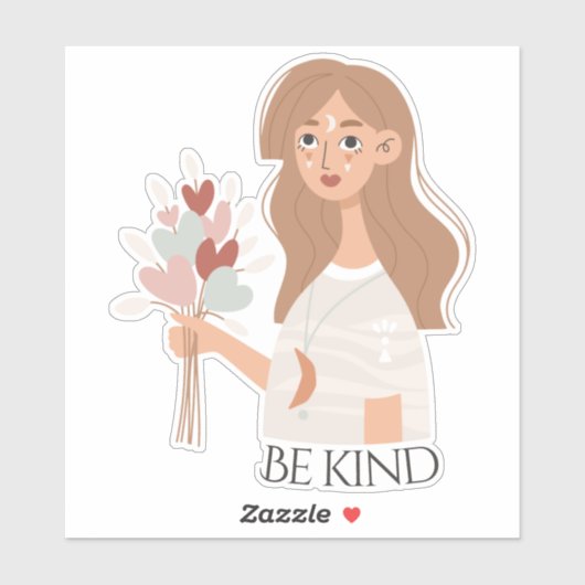 Boho vrouw boeket van bloemen retro zijn vriendeli sticker (Vel)