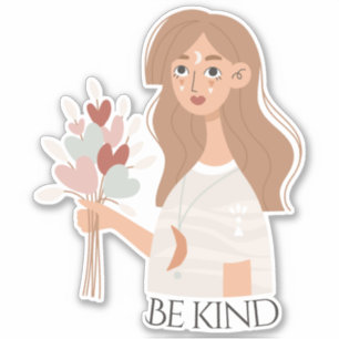 Boho vrouw boeket van bloemen retro zijn vriendeli sticker