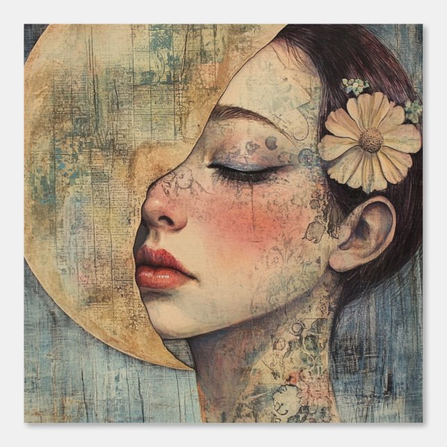 Boho  vrouw en halve maan behang (Voorkant)