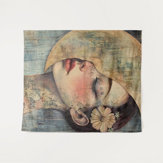 Boho vrouw en halve maan wandkleed (Voorkant (horizontaal))