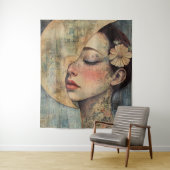 Boho  vrouw en halve maan wandkleed (In situ)