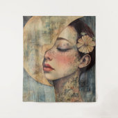 Boho vrouw en halve maan wandkleed (Voorkant)