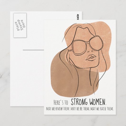 Boho Vrouw Gezicht in Zonnebril Line Art Retro Briefkaart (Voorkant / Achterkant)